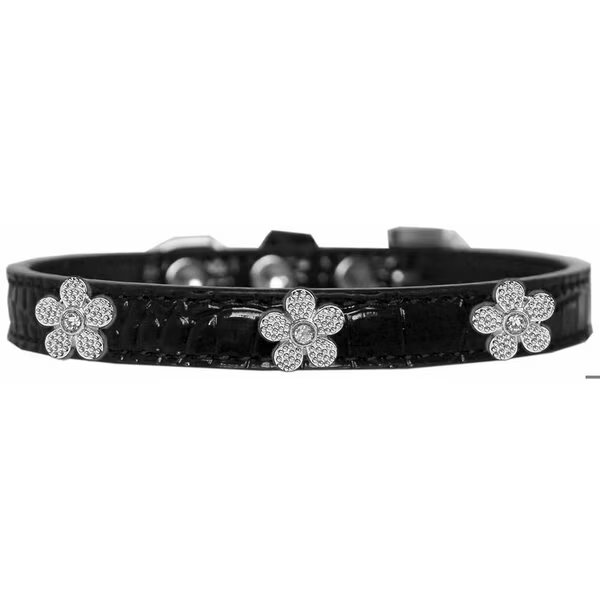 Silver Flower Widget Croc Dog CollarBlack Size 12, Mirage Pet Products, Mfr#: 720-12 BKC12